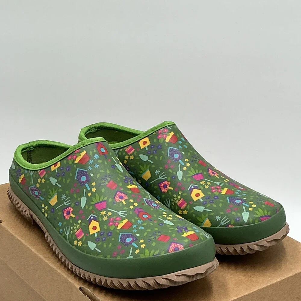 Western Chief Clogs Women's US 9 Green Garden Bird House Comfort Shoes Eby4451